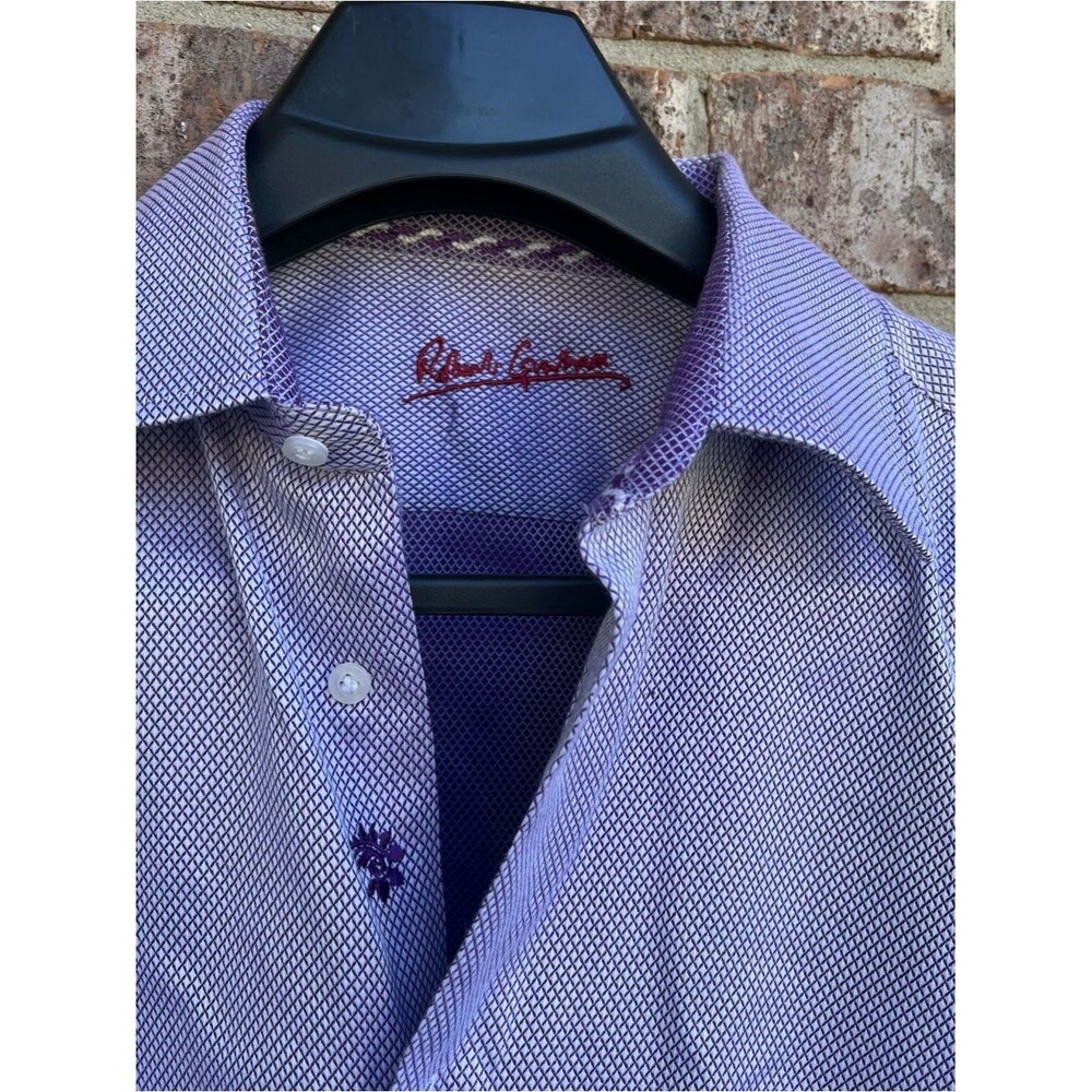 Robert Graham Purple Geometric Dress Shirt Mens Button Up L-16.5 Full Sleeves